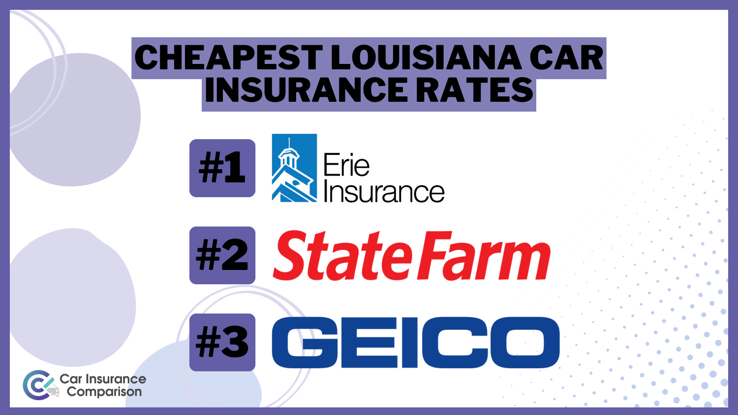 Cheapest Louisiana Car Insurance Rates: Erie, State Farm, and Geico.