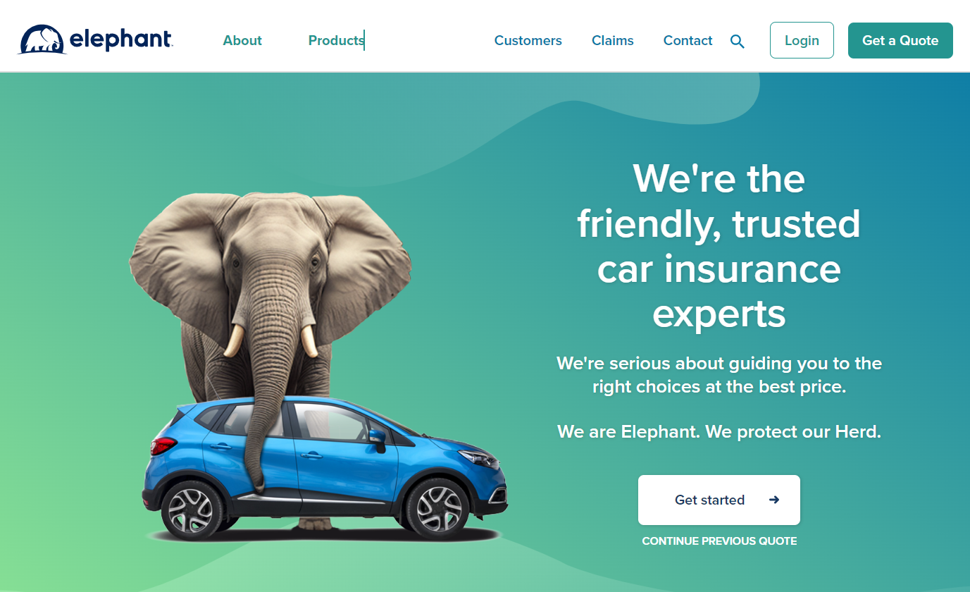 Elephant Car Insurance Review: Elephant Site Screenshot