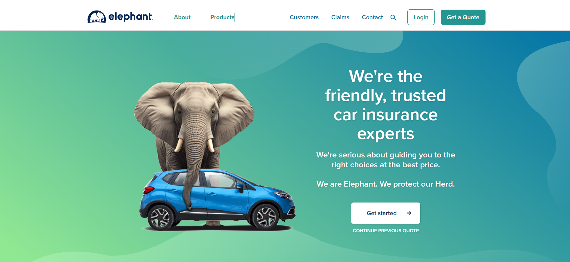 Elephant Car Insurance Review: Elephant Site Screenshot