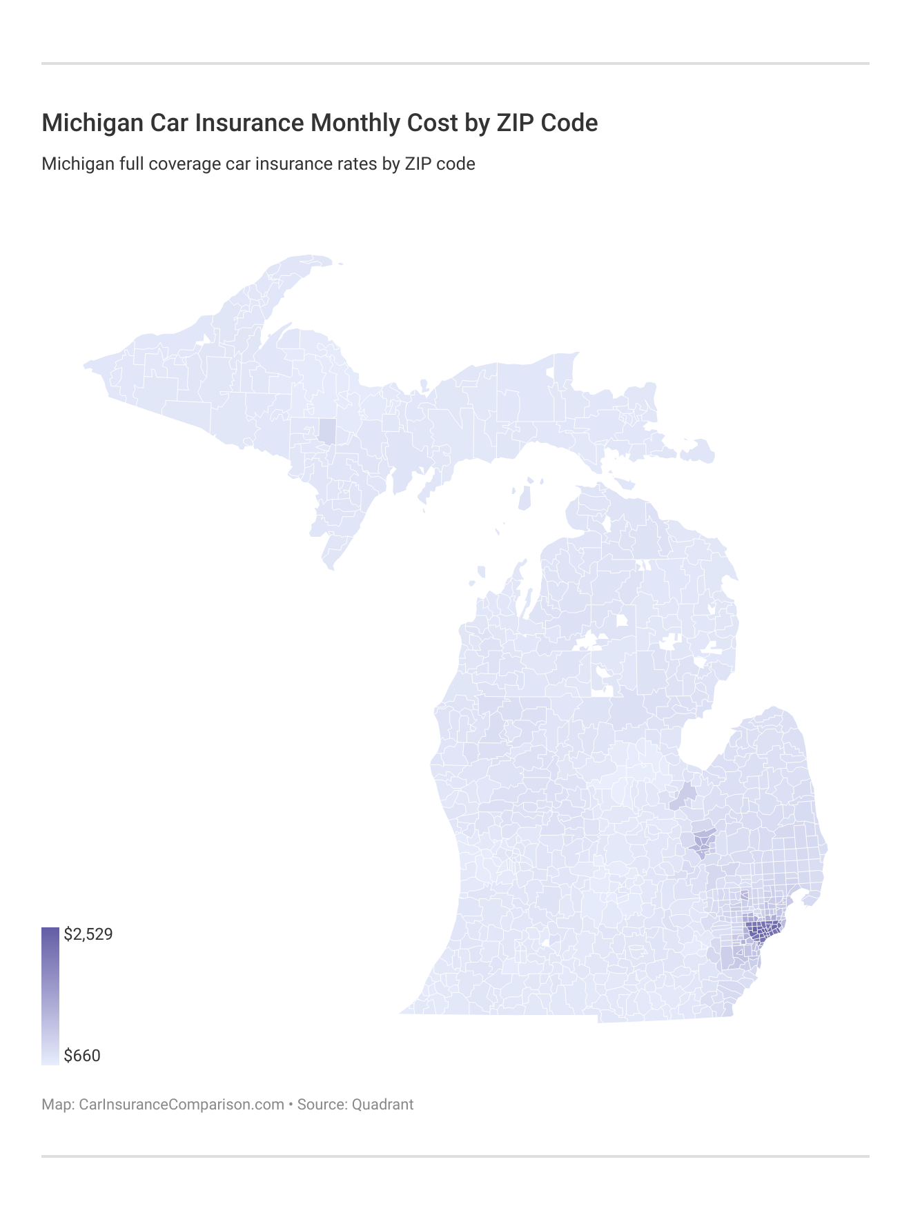 <h3>Michigan Car Insurance Monthly Cost by ZIP Code</h3>