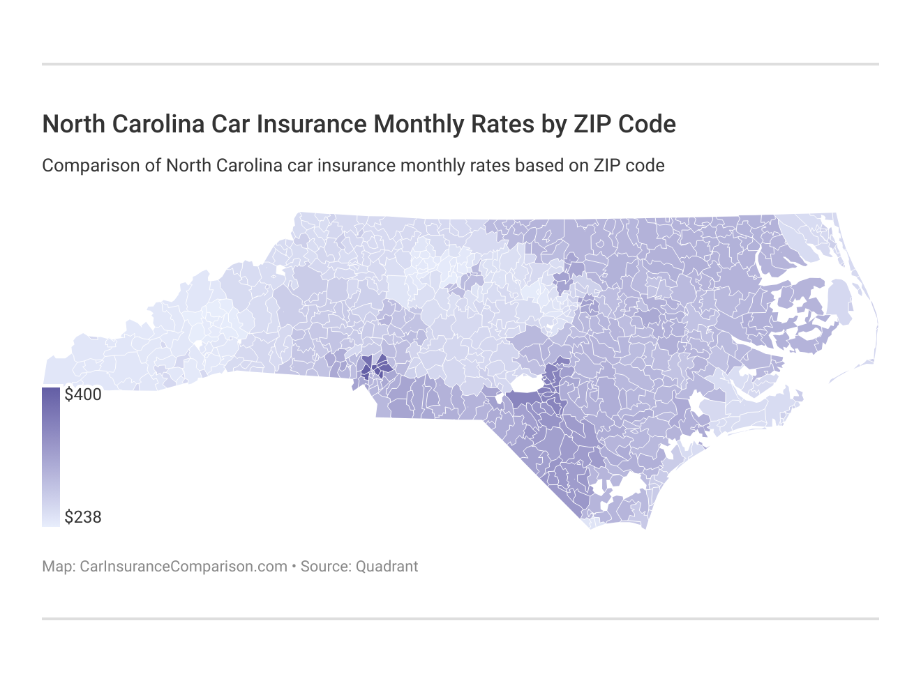 <h3>North Carolina Car Insurance Monthly Rates by ZIP Code</h3>