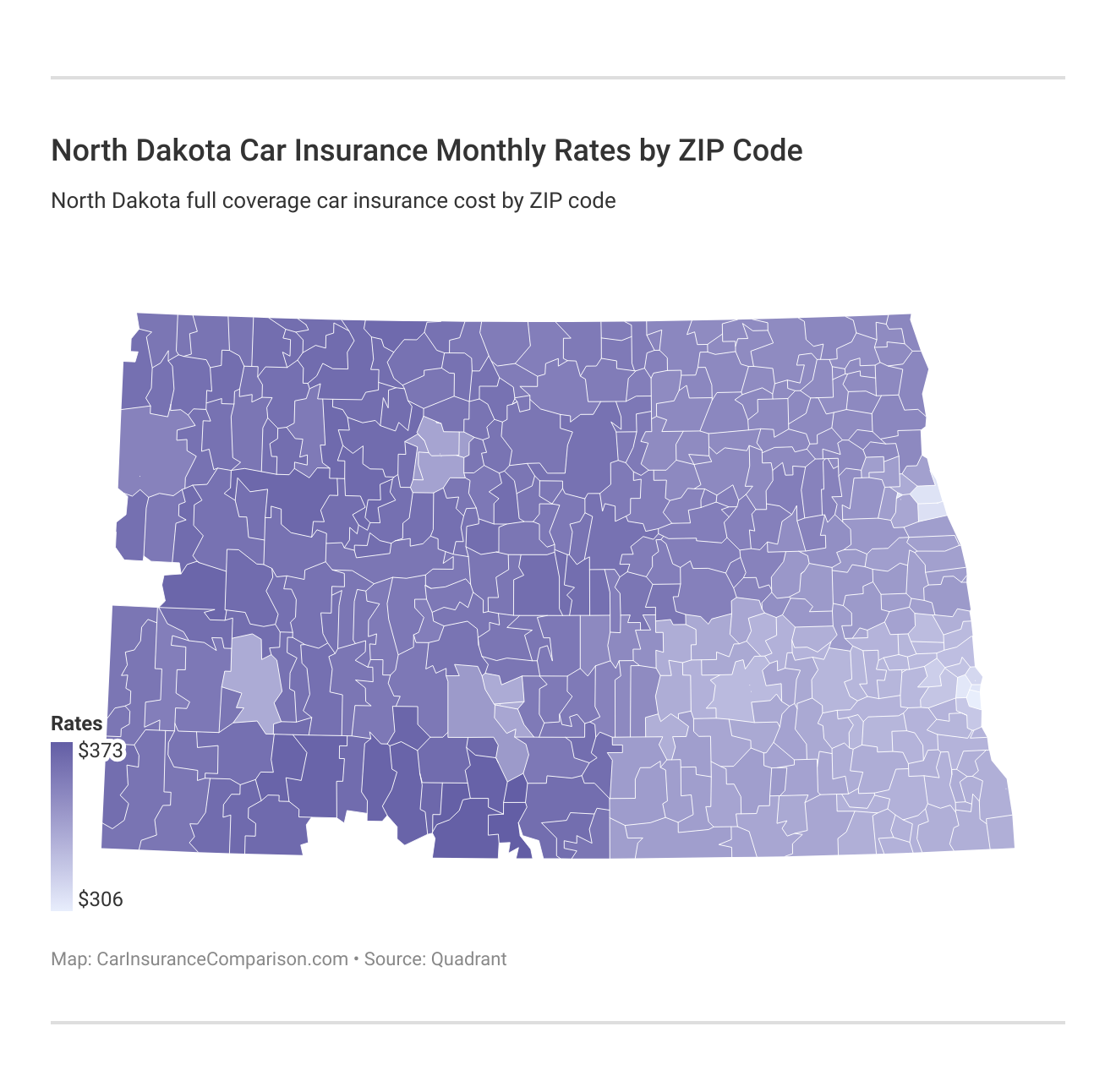 <h3>North Dakota Car Insurance Monthly Rates by ZIP Code</h3>