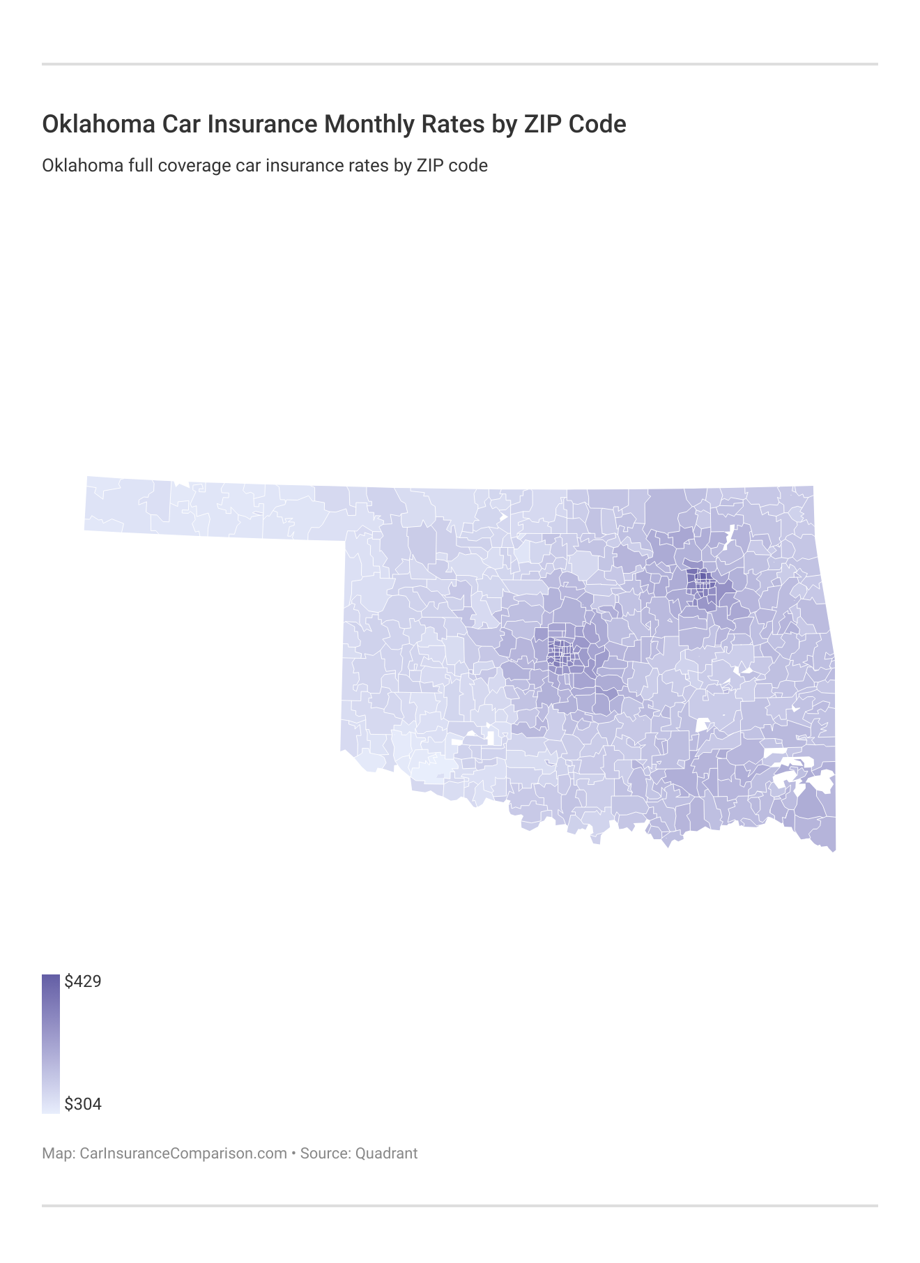 <h3>Oklahoma Car Insurance Monthly Rates by ZIP Code</h3>