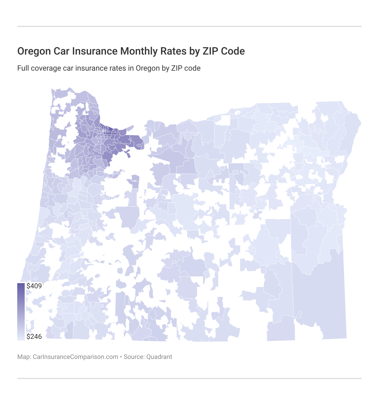 <h3>Oregon Car Insurance Monthly Rates by ZIP Code</h3>