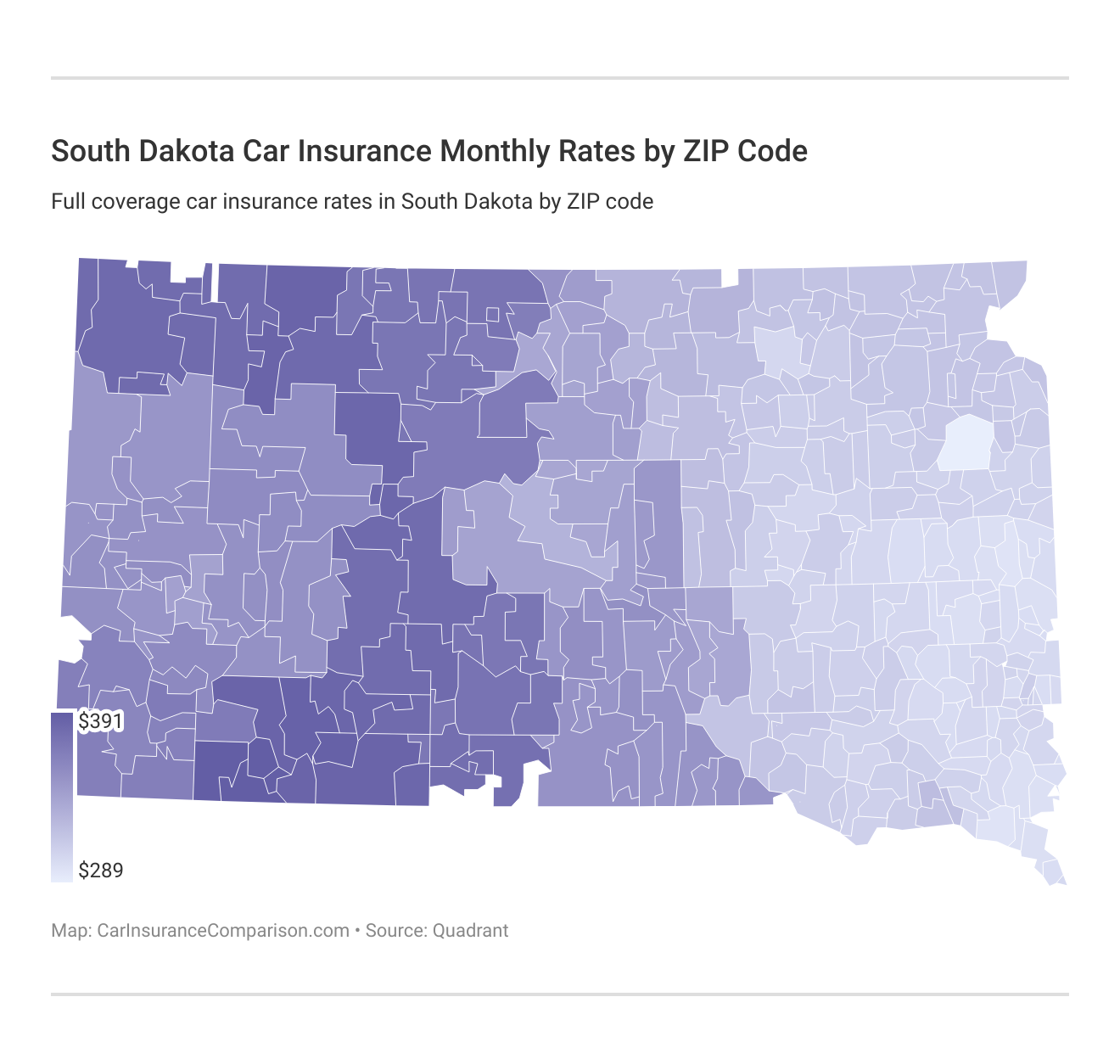 <h3>South Dakota Car Insurance Monthly Rates by ZIP Code</h3>
