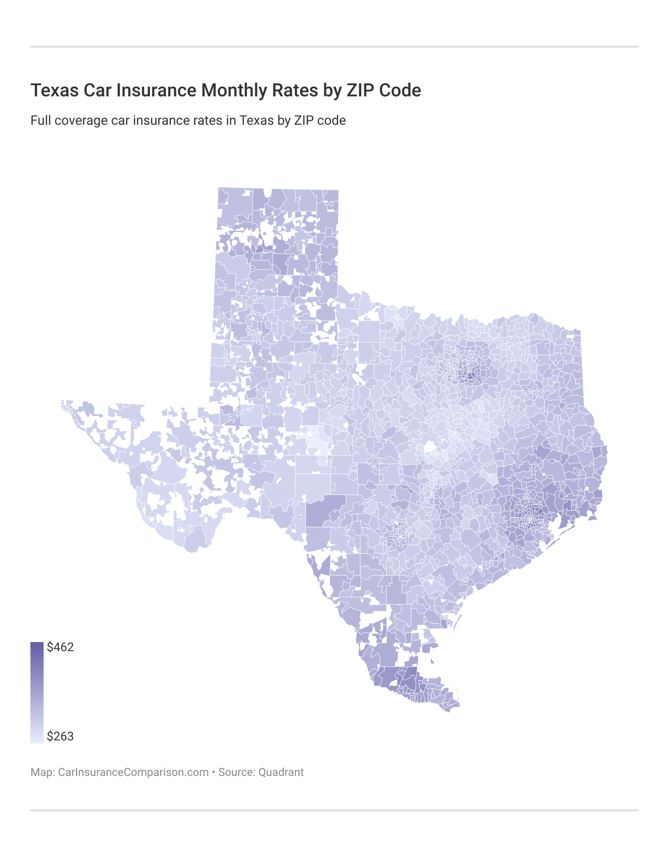 <h3>Texas Car Insurance Monthly Rates by ZIP Code</h3>