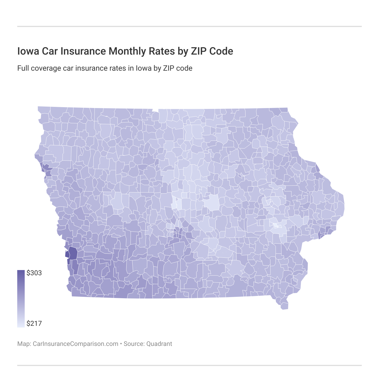 Iowa Car Insurance Monthly Rates by ZIP Code