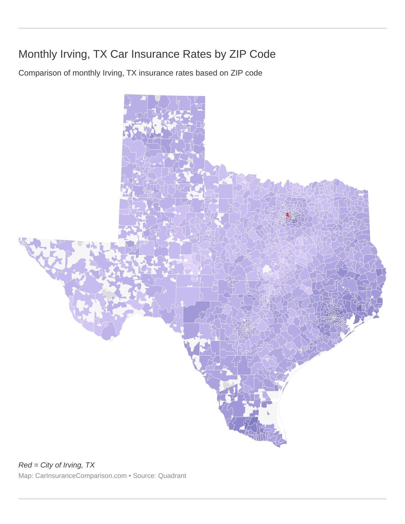 Monthly Irving, TX Car Insurance Rates by ZIP Code