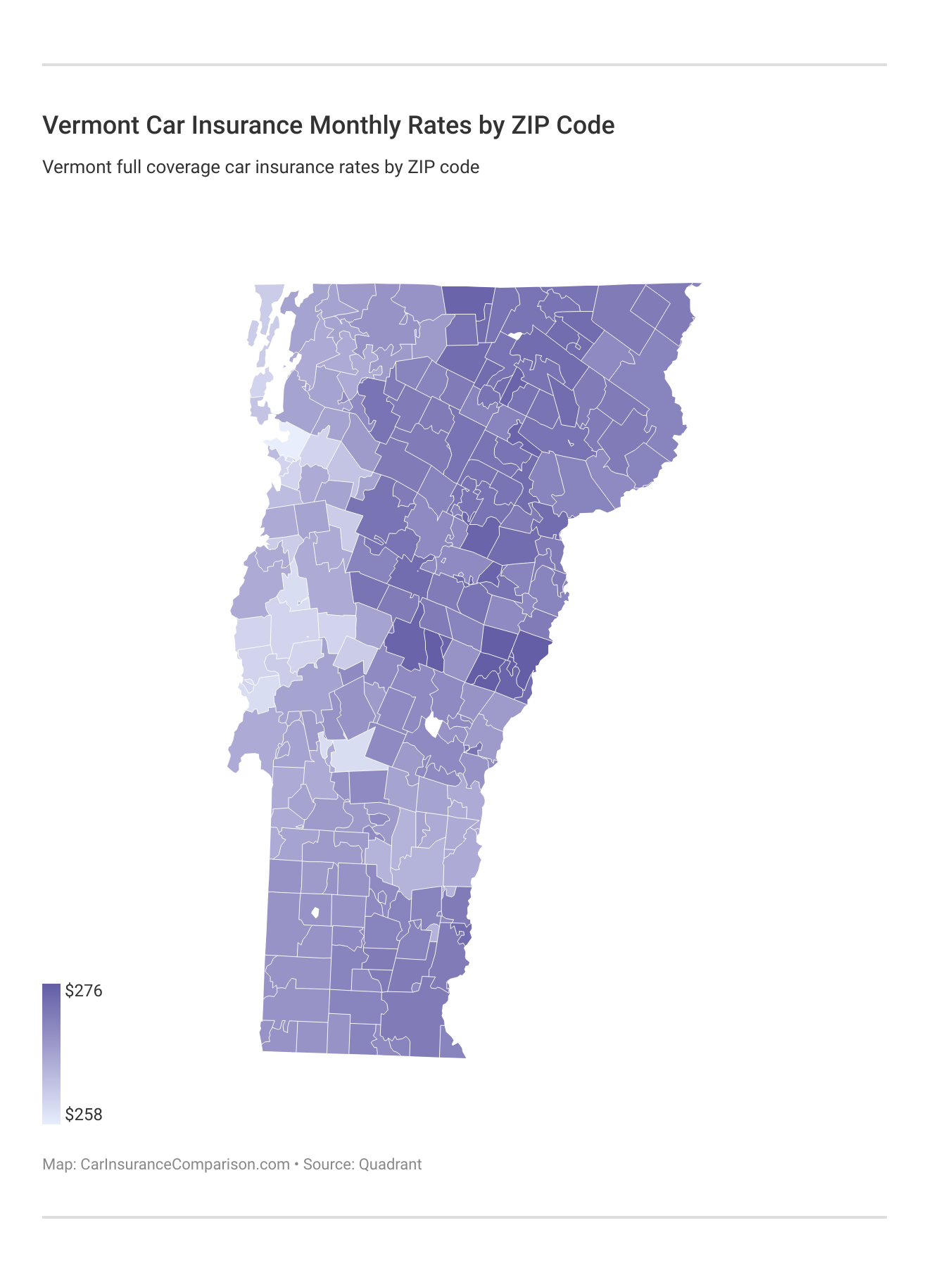 Vermont Car Insurance Monthly Rates by ZIP Code